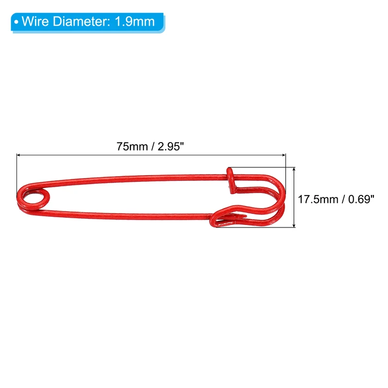 Safety Pins 2.95 Inch Large Metal Sewing Pins Red 15Pcs