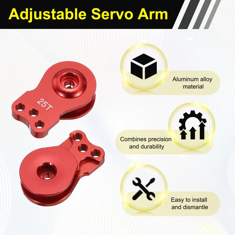 2pcs 25T 3Hole Adjustable Aluminum Arm Servo Horn Red for Car