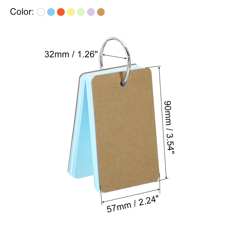 3.5" x 2" Blank Flash Cards with Rings Index Cards Study Assorted Color 400pcs