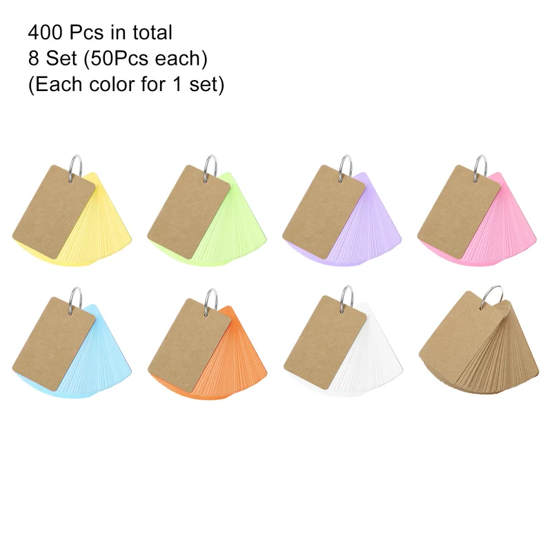 3.5" x 2" Blank Flash Cards with Rings Index Cards Study Assorted Color 400pcs