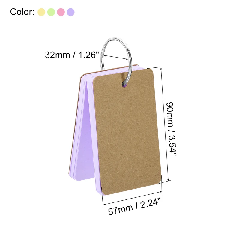 3.5" x 2" Blank Flash Cards with Rings Index Cards Study, Assorted Colors 200pcs