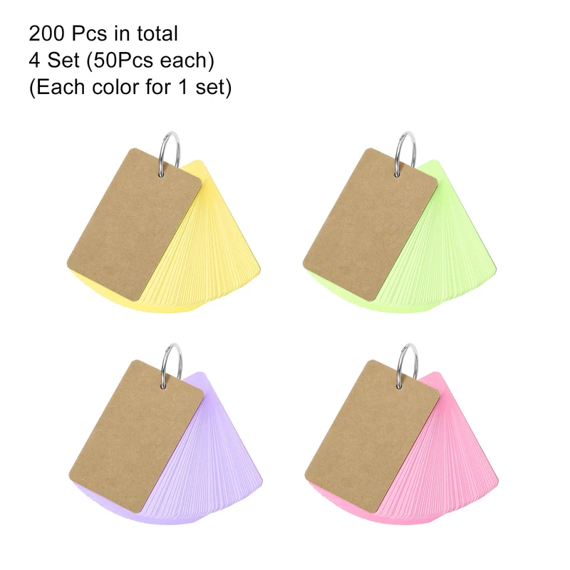 3.5" x 2" Blank Flash Cards with Rings Index Cards Study, Assorted Colors 200pcs