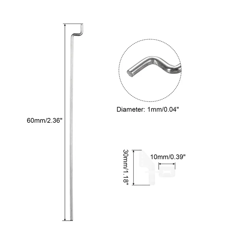 2pcs 304 Stainless Steel 1x60mm Z Push Rod Parts Nylon Control Horns, Silver