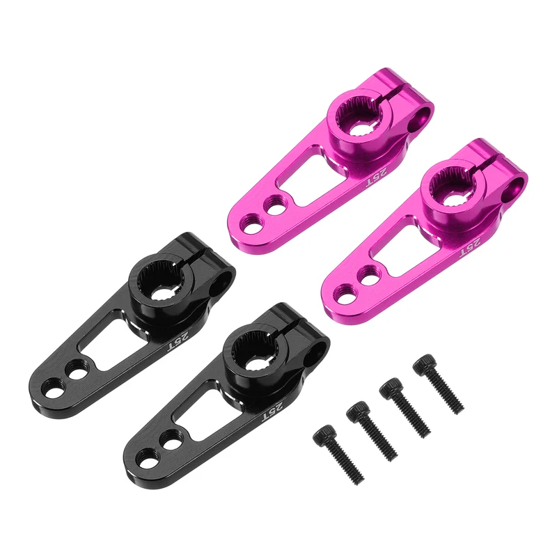 4 Pcs Aluminum Alloy 25T Steering Servo Arm Horn for DIY RC Car, Pink/Black