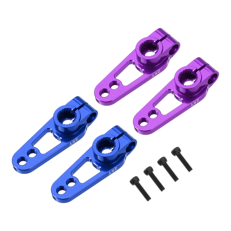 4 Pcs Aluminum Alloy 25T Steering Servo Arm Horn for DIY RC Car, Purple/Blue