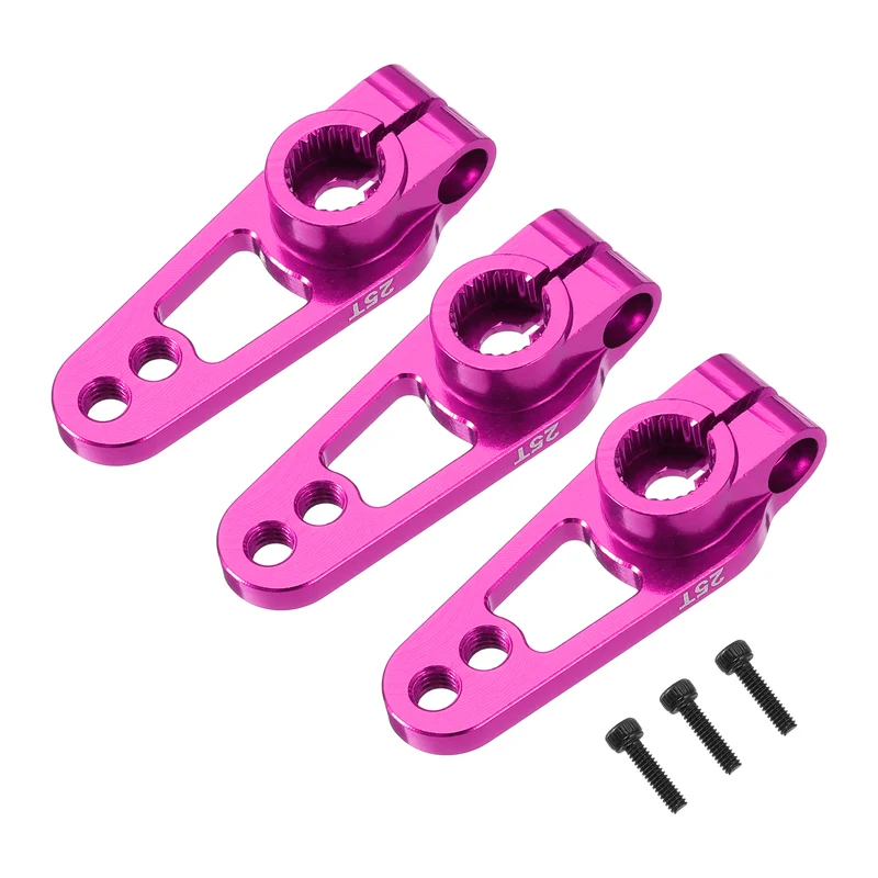 3 Pcs Aluminum Alloy 25T Steering Servo Arm Horn for DIY RC Car, Pink