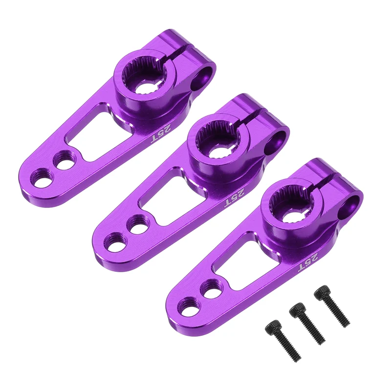 3 Pcs Aluminum Alloy 25T Steering Servo Arm Horn for DIY RC Car, 31mm Purple