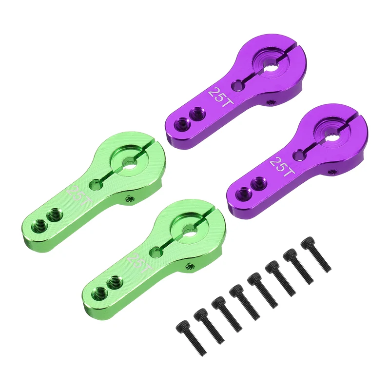 4 Pcs Aluminum Alloy 25T Steering Servo Arm Horn for DIY RC Car, Green/Purple