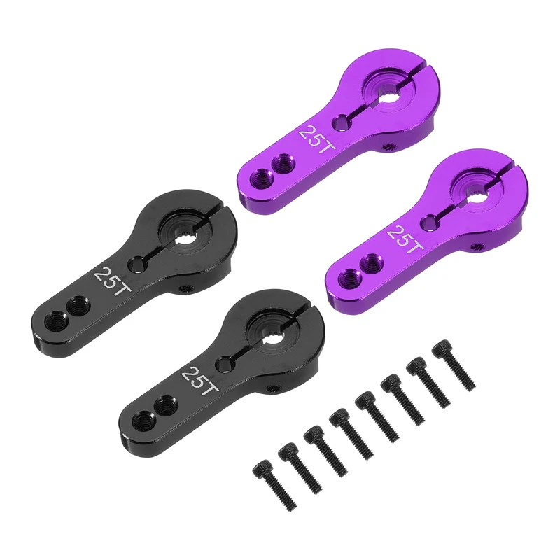 4 Pcs Aluminum Alloy 25T Steering Servo Arm Horn for DIY RC Car, Black/Purple