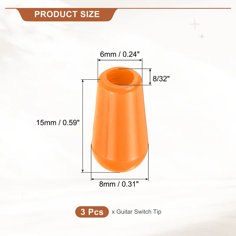 3 Way Guitar Toggle Switch Tip 8/32 Threaded ABS Orange 3Pcs