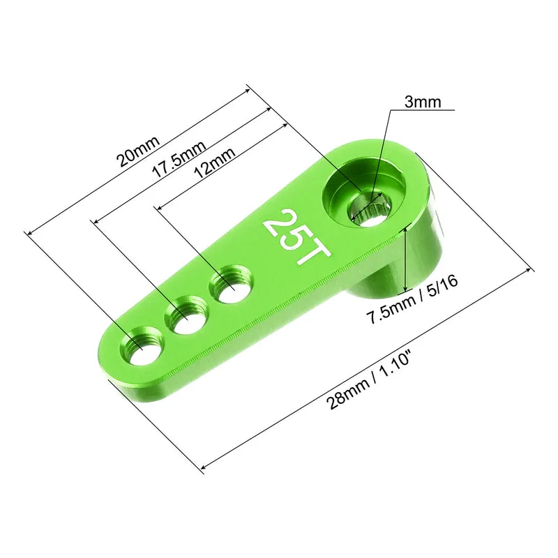 5 Pcs Aluminum Servo Horn 25T Servo Horn Steering Short Arm 28mm Length Green