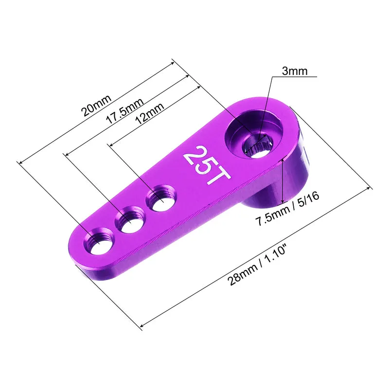 5 Pcs Aluminum Servo Horn 25T Servo Horn Steering Short Arm 28mm Length Purple