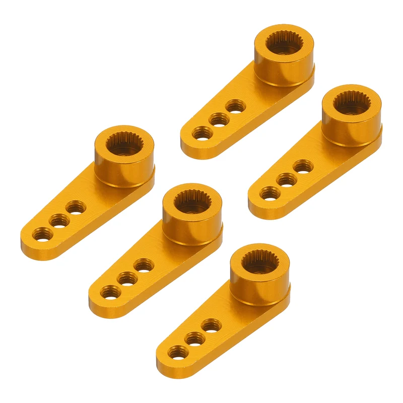 5 Pcs Aluminum Servo Horn 25T Servo Horn Steering Short Arm 28mm Length Gold Suitable for DIY RC Car/Boat/Airplanes Boat Model Accessories