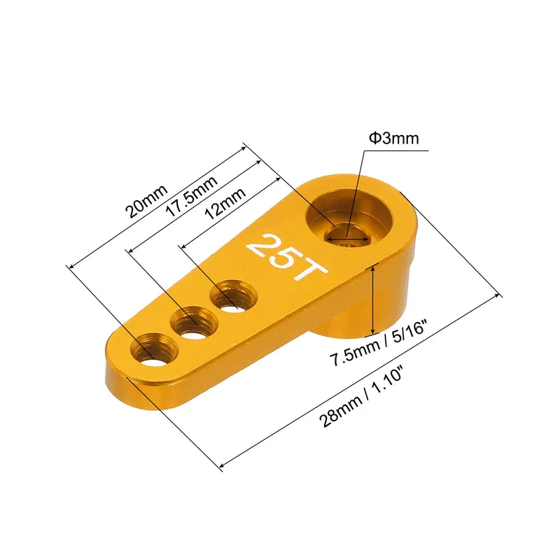 5 Pcs Aluminum Servo Horn 25T Servo Horn Steering Short Arm 28mm Length Gold Suitable for DIY RC Car/Boat/Airplanes Boat Model Accessories