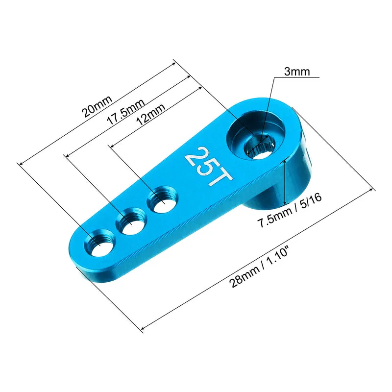 5 Pcs Aluminum Servo Horn 25T Servo Horn Steering Short Arm 28mm Length Blue