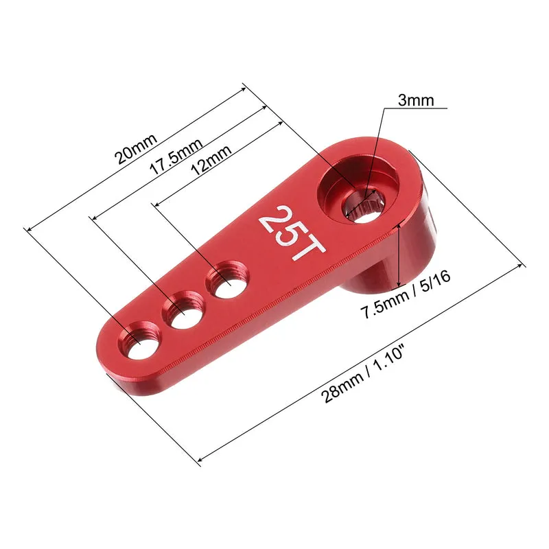 5 Pcs Aluminum Servo Horn 25T Servo Horn Steering Short Arm 28mm Length Red