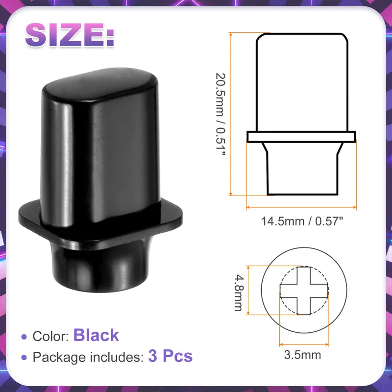 3Pcs Guitar 3/5 Way Pickup Switch Tip Plastic Cross-Slot Knob Tip, Black
