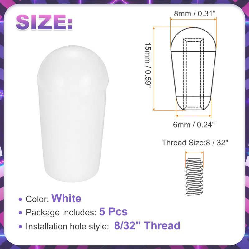 5 Pcs Switch Tip Knob for Electric Guitar, 8/32" Thread, White