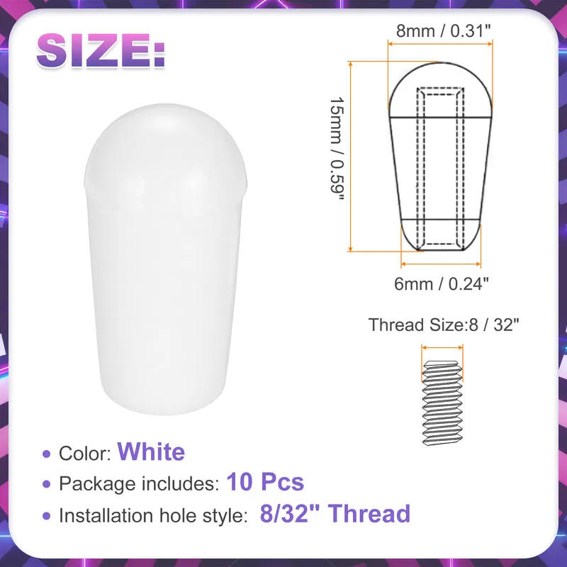10 Pcs Switch Tip Knob for Electric Guitar, 8/32" Thread, White