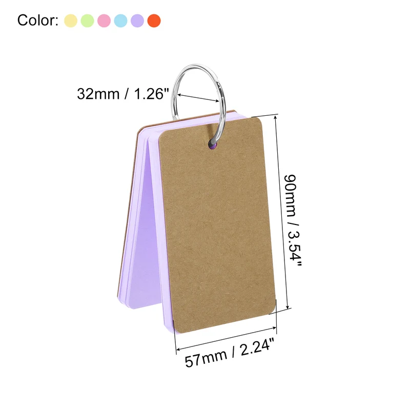 3.5" x 2" Blank Flash Cards with Rings Index Cards Study, Assorted Colors 300pcs