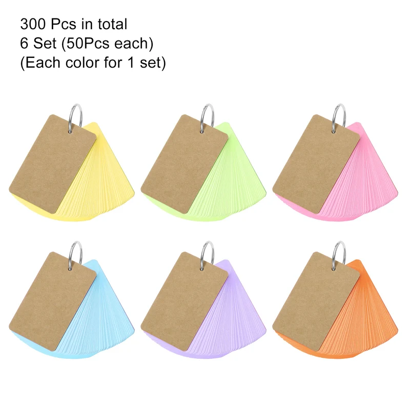 3.5" x 2" Blank Flash Cards with Rings Index Cards Study, Assorted Colors 300pcs