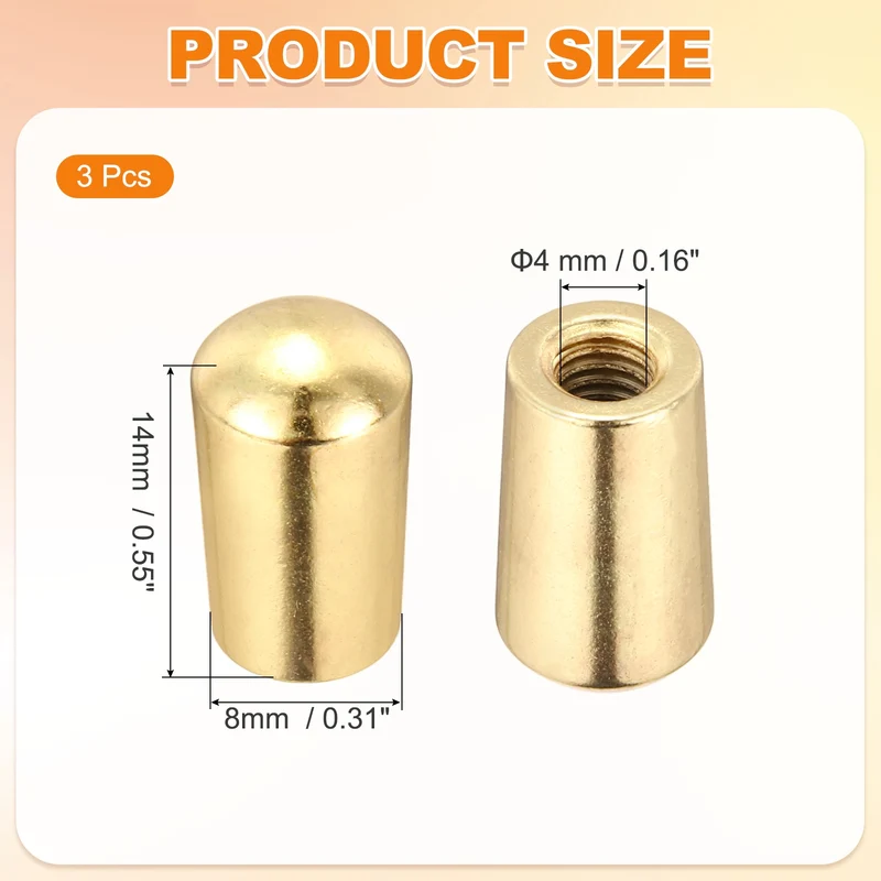 3 Way Guitar Toggle Switch Tip M4 Brass Threaded Gold 3Pcs