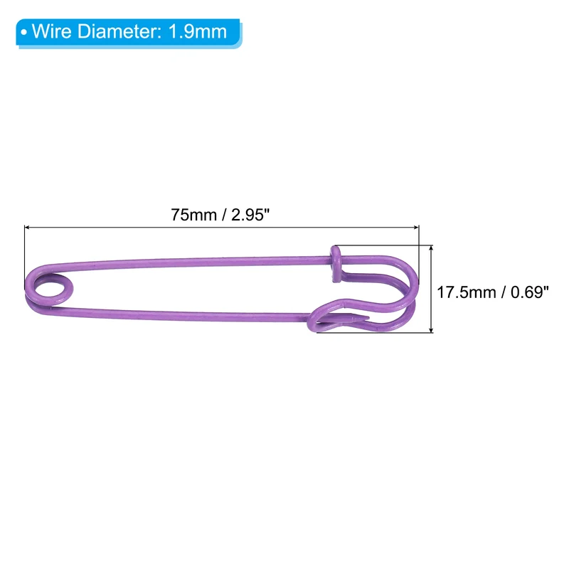 Safety Pins 2.95 Inch Large Metal Sewing Pins Purple 15Pcs