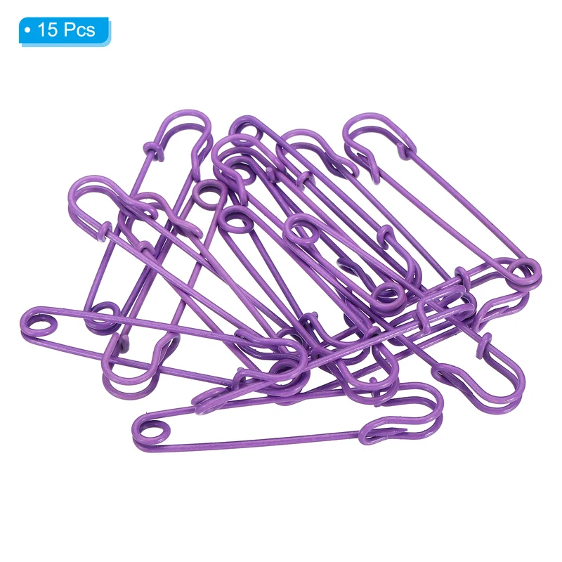 Safety Pins 2.95 Inch Large Metal Sewing Pins Purple 15Pcs