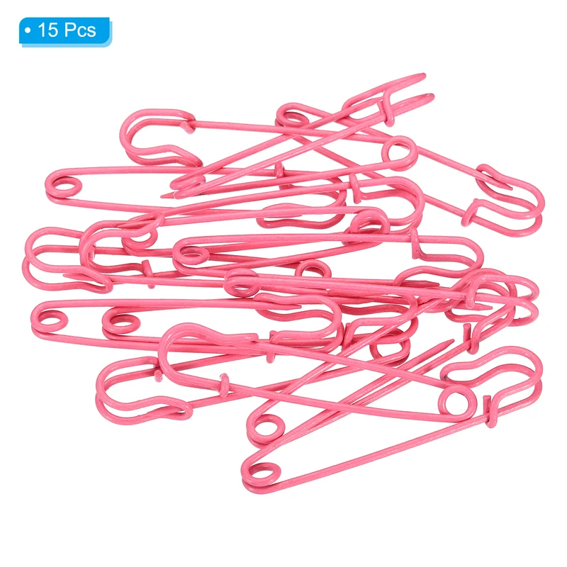 Safety Pins 2.95 Inch Large Metal Sewing Pins Pink 15Pcs