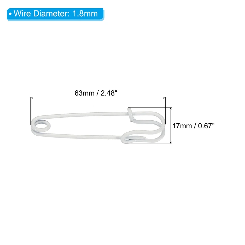 20Pcs Safety Pins 2.48 Inch Large Metal Sewing Pins White