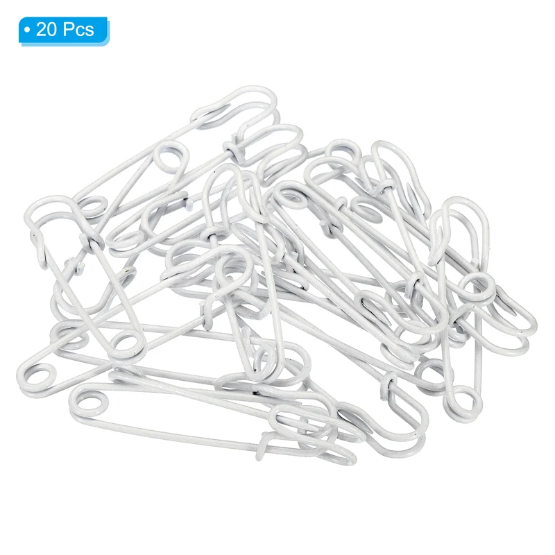 20Pcs Safety Pins 2.48 Inch Large Metal Sewing Pins White