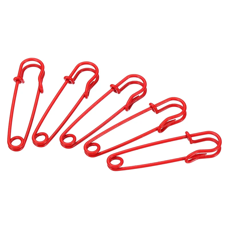Safety Pins 2.48 Inch Large Metal Sewing Pins for Blankets Skirts Crafts Brooch Making Red 50Pcs