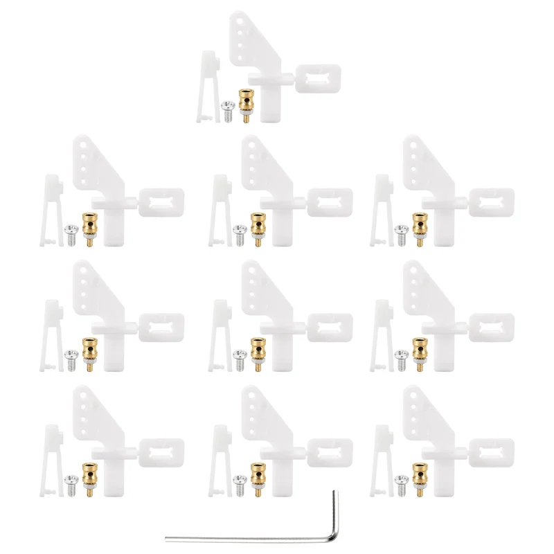 10Sets RC Fixed Wing Airplane Control Horn Kit - 10pcs Nylon Control Horn + 10pcs Clevis + 10pcs 1.2x180mm Pull Rod + 10pcs Fast Holder + 1pcs Wrench
