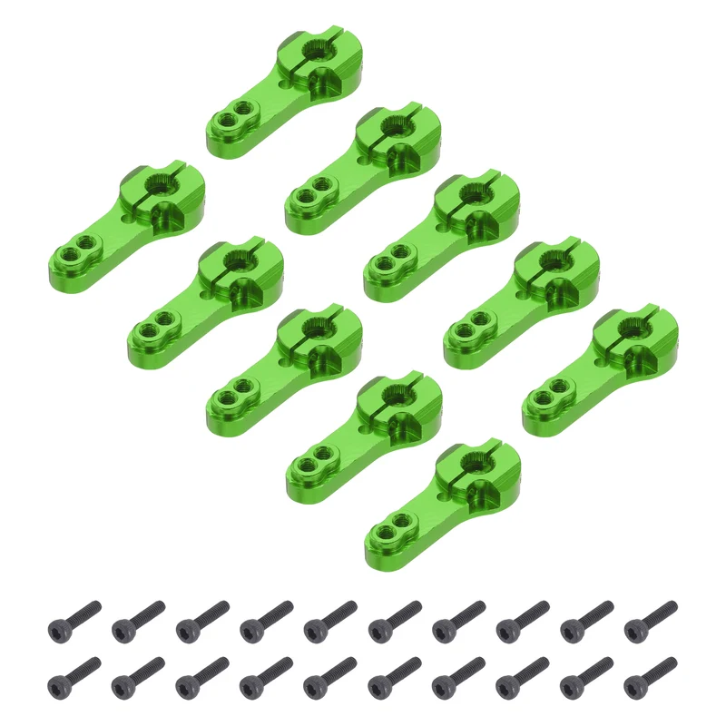10 Pcs Aluminum Servo Horn 25T Steering Arm 35mm Length Green Suitable for DIY RC Car/Boat/Airplanes Boat Model Accessories with 2 Pcs Screws