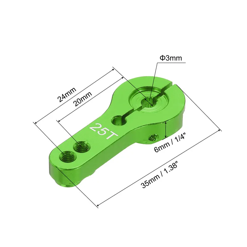 10 Pcs Aluminum Servo Horn 25T Steering Arm 35mm Length Green Suitable for DIY RC Car/Boat/Airplanes Boat Model Accessories with 2 Pcs Screws