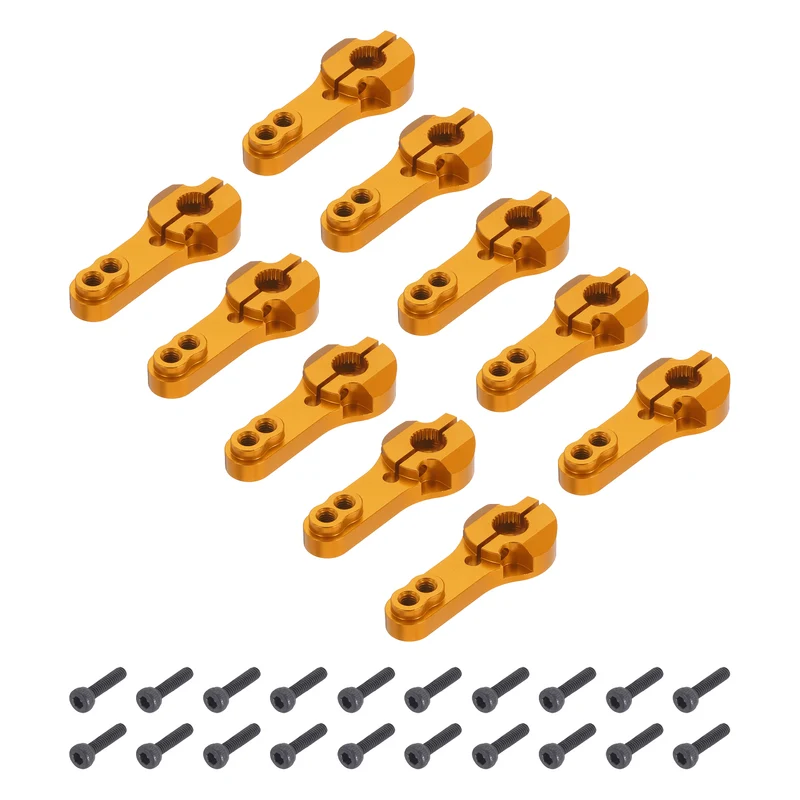 10 Pcs Aluminum Servo Horn 25T Steering Arm 35mm Length Gold Suitable for DIY RC Car/Boat/Airplanes Boat Model Accessories with 2 Pcs Screws