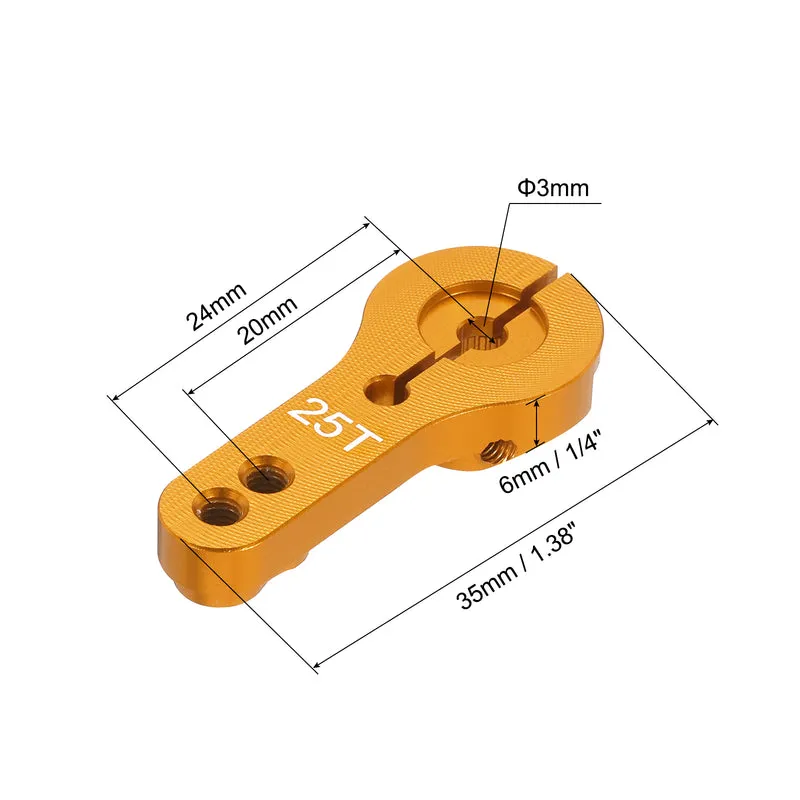 10 Pcs Aluminum Servo Horn 25T Steering Arm 35mm Length Gold Suitable for DIY RC Car/Boat/Airplanes Boat Model Accessories with 2 Pcs Screws