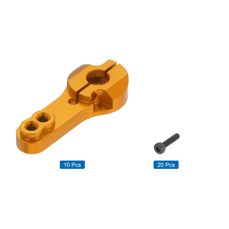 10 Pcs Aluminum Servo Horn 25T Steering Arm 35mm Length Gold Suitable for DIY RC Car/Boat/Airplanes Boat Model Accessories with 2 Pcs Screws