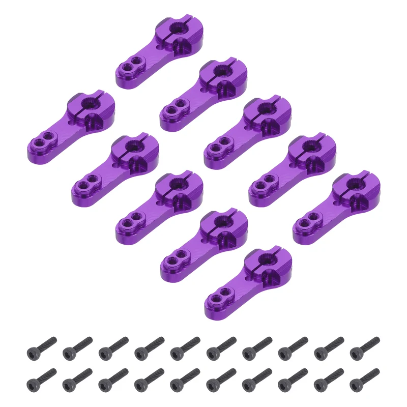 10 Pcs Aluminum Servo Horn 25T Steering Arm 35mm Length Purple Suitable for DIY RC Car/Boat/Airplanes Boat Model Accessories with 2 Pcs Screws