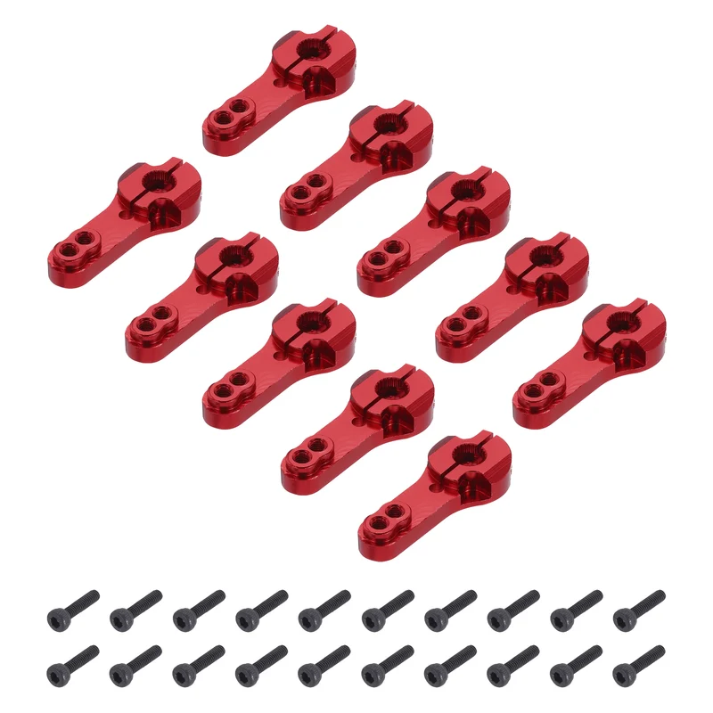 10 Pcs Aluminum Servo Horn 25T Steering Arm 35mm Length Red Suitable for DIY RC Car/Boat/Airplanes Boat Model Accessories with 2 Pcs Screws