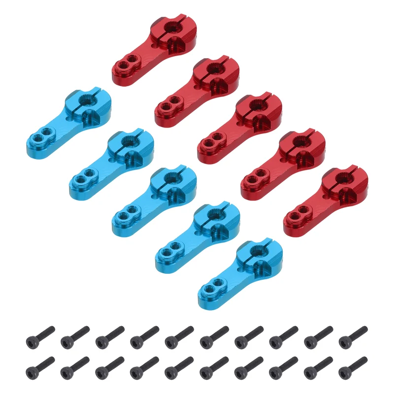 10 Pcs Aluminum Servo Horn 25T Steering Arm 35mm Length Red & Blue