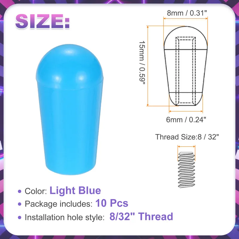 10 Pcs Switch Tip Knob for Electric Guitar, 8/32" Thread, Light Blue