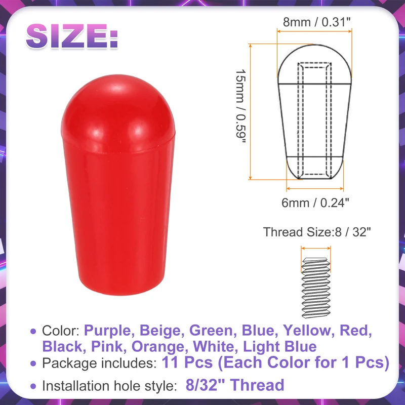 11 Pcs Switch Tip Knob for Electric Guitar, 8/32" Thread, 11 Colors