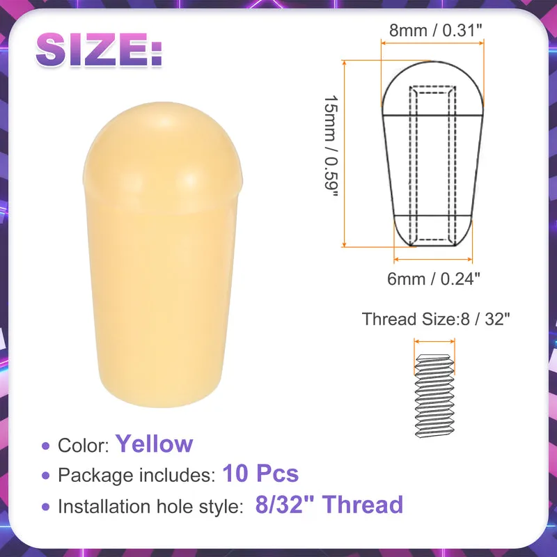 10 Pcs Switch Tip Knob for Electric Guitar, 8/32" Thread, Yellow