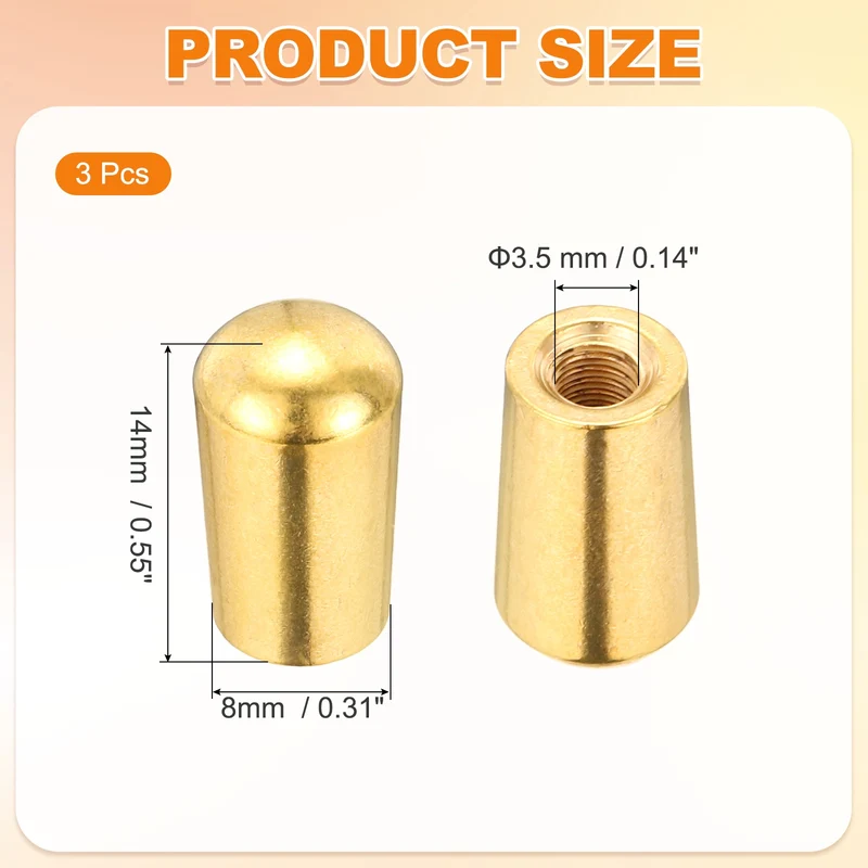 3 Way Guitar Toggle Switch Tip M3.5 Brass Threaded Gold 3Pcs