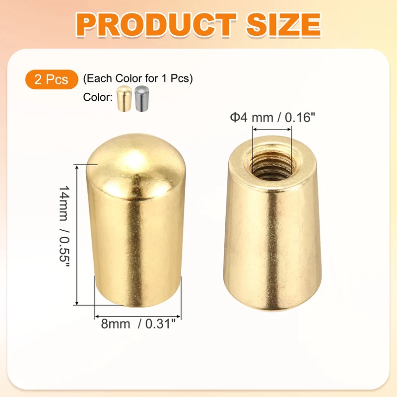 3 Way Guitar Toggle Switch Tip M4 Brass Threaded Gold/Matte Black 2Pcs
