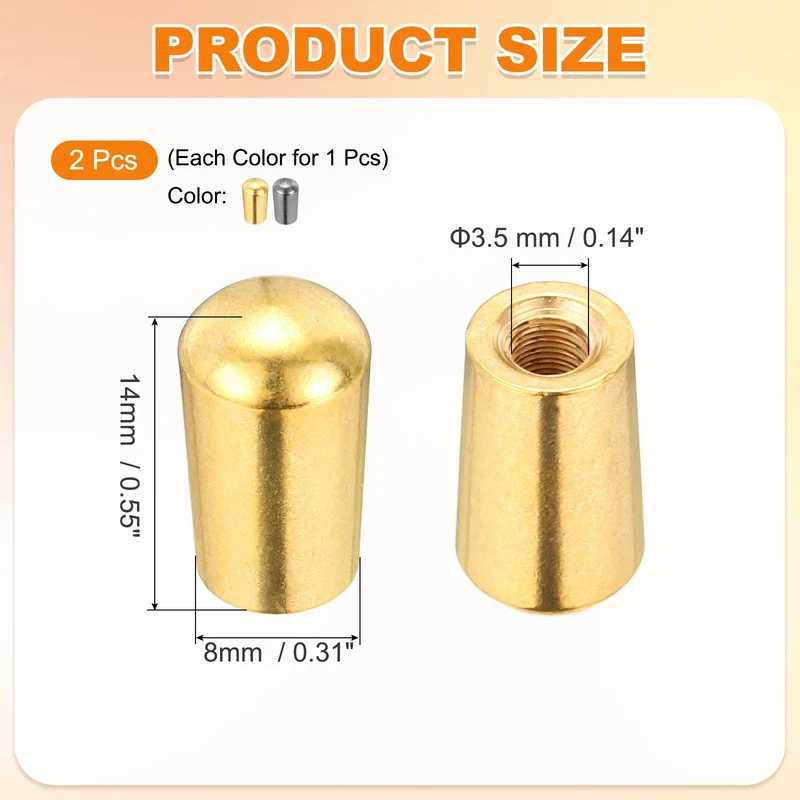 3 Way Guitar Toggle Switch Tip M3.5 Brass Threaded Gold/Matte Black 2Pcs