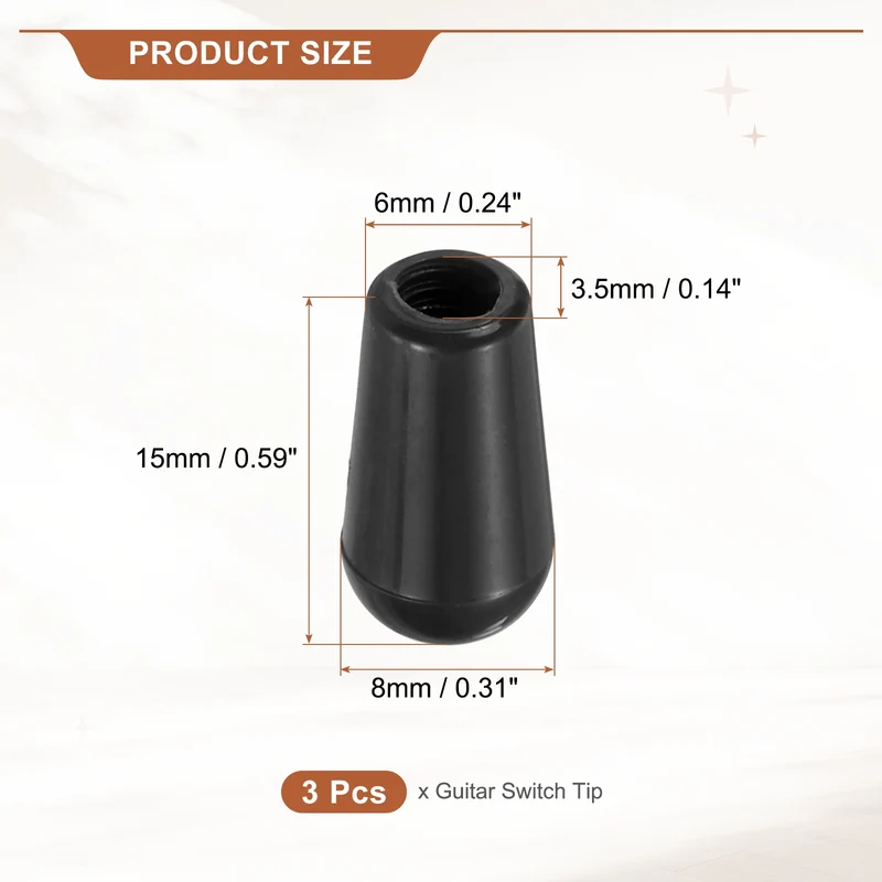 3 Way Guitar Toggle Switch Tip M3.5 Threaded ABS Black 3Pcs