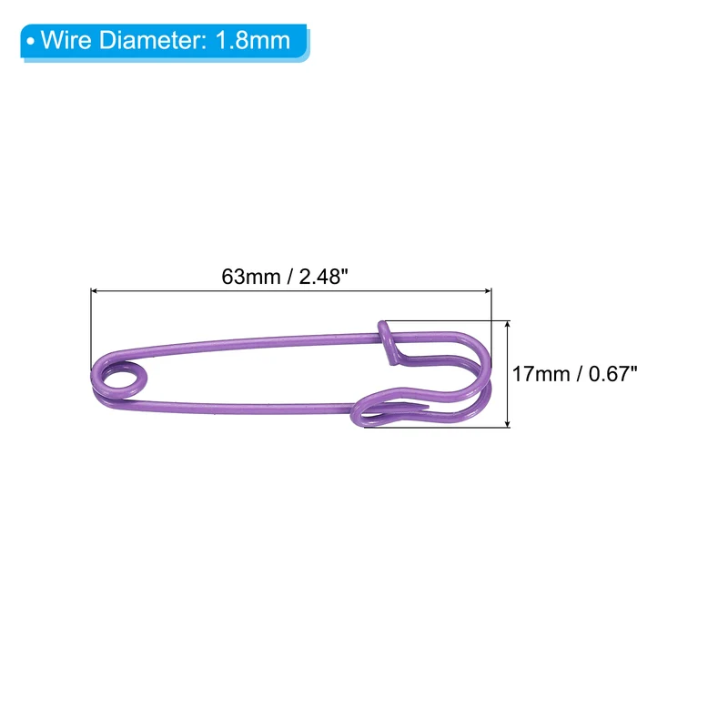 Safety Pins 2.48 Inch Large Metal Sewing Pins Purple 20Pcs