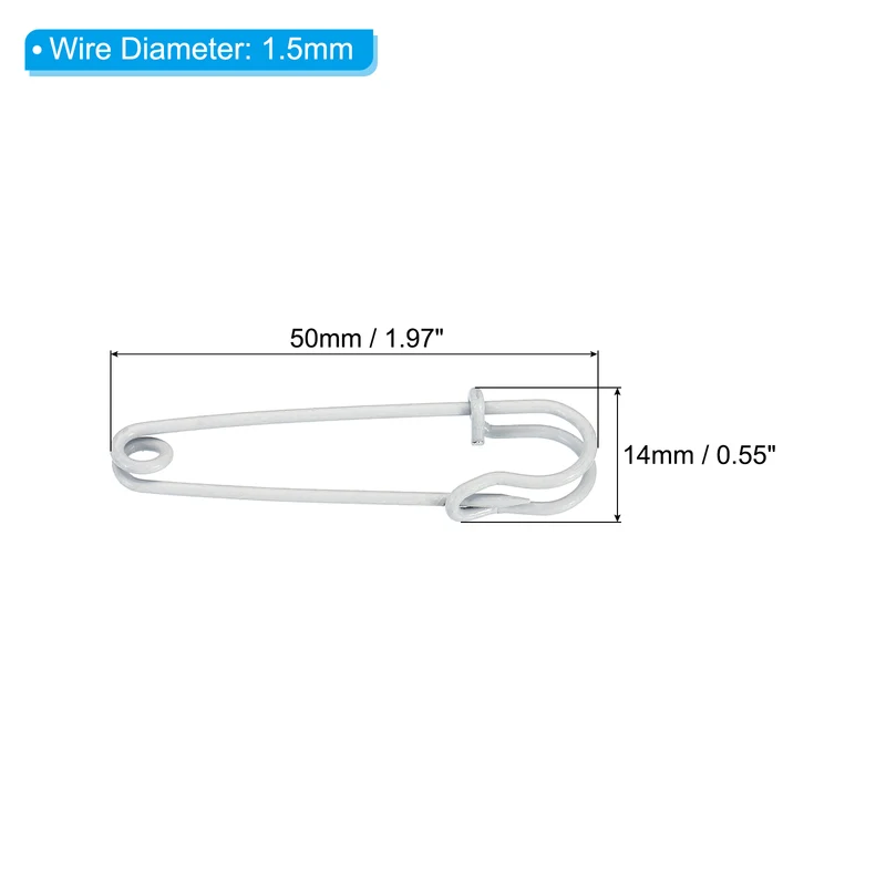 Safety Pins 1.97 Inch Large Metal Sewing Pins White 50Pcs